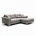 Hoekbank van stof met kussens in lichtgrijze kleur 240 x 160 x 85cm