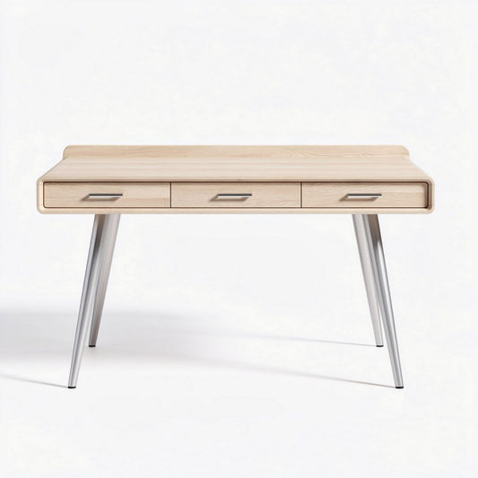 Houten bureau met metalen poten en drie lades 120 x 60 x 75cm