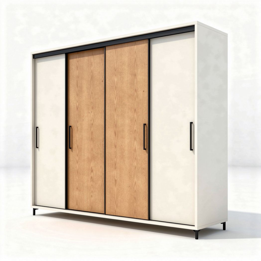 Kledingkast met schuifdeuren van melamine en houtkleur 200 x 60 x 210cm