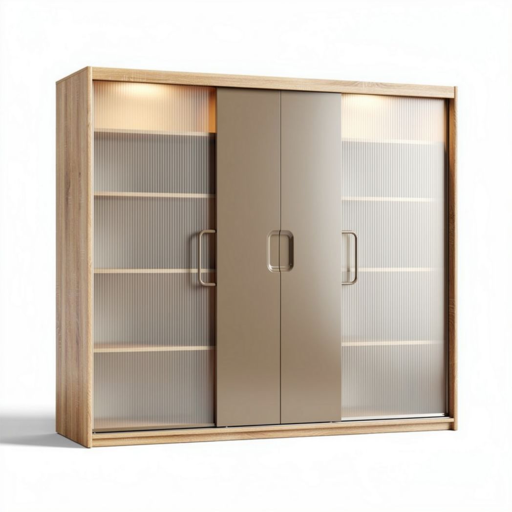 moderne kast met glazen deuren in eikenhout 120 x 35 x 90cm
