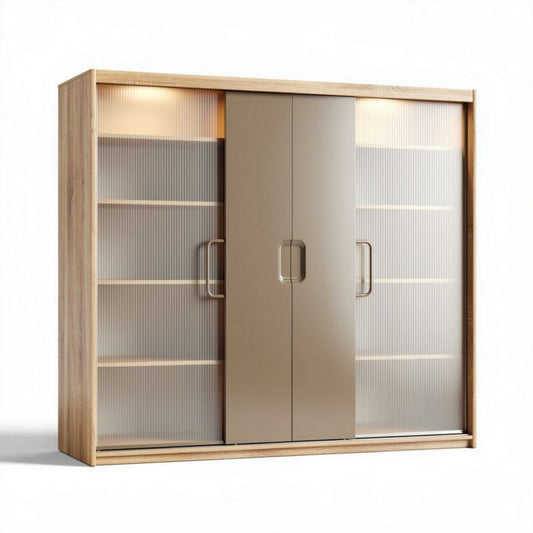 moderne kast met glazen deuren in eikenhout 120 x 35 x 90cm
