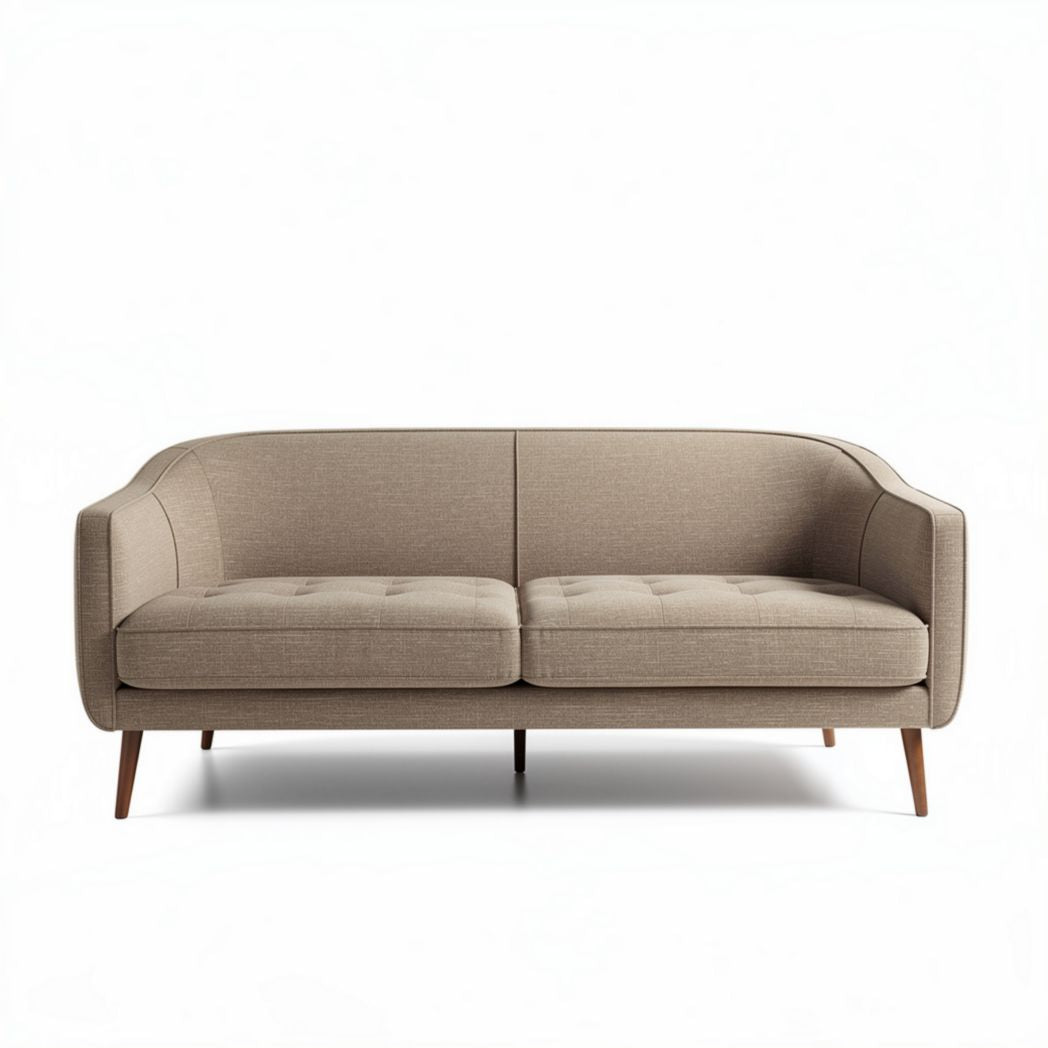 Tweed bank met houten poten in beige kleur afmetingen 170 x 80 x 75cm