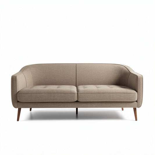 Tweed bank met houten poten in beige kleur afmetingen 170 x 80 x 75cm