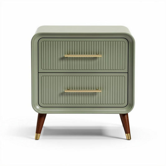 Groene nachtkast met metalen handvatten en houten poten 45 x 40 x 55cm