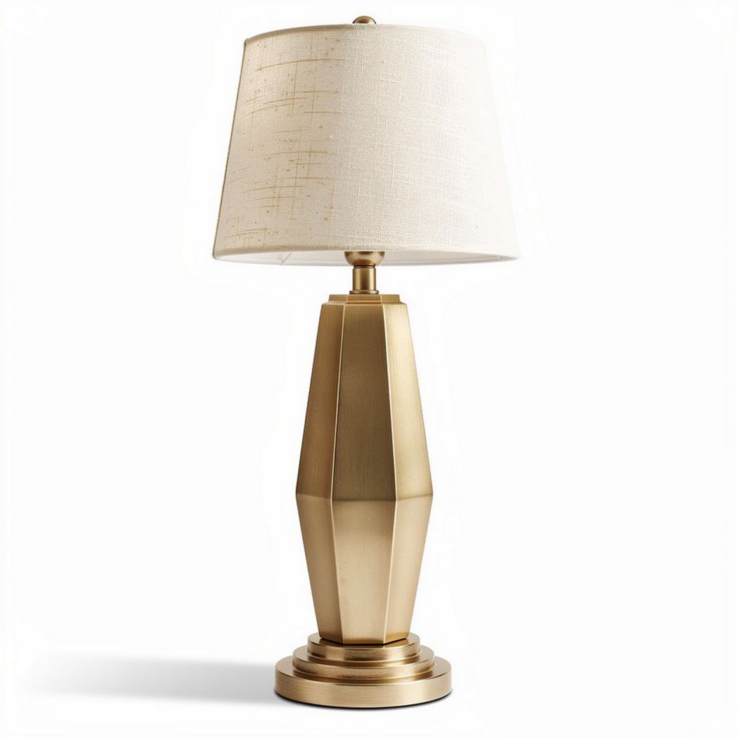 Gouden tafellamp met linnen lampenkap van 30 x 15 x 15cm