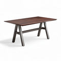 eettafel van hout met metalen onderstel 180 x 90 x 75cm bruin