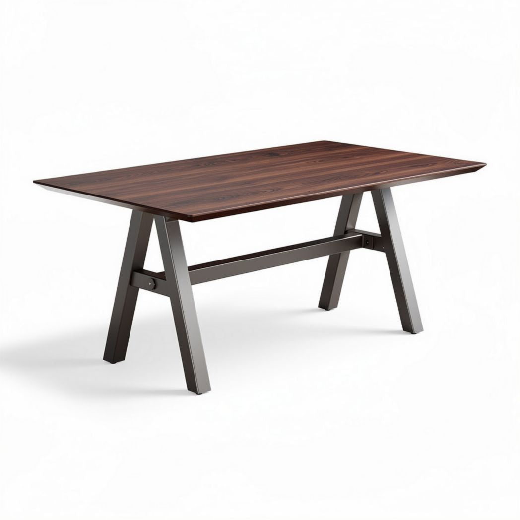 eettafel van hout met metalen onderstel 180 x 90 x 75cm bruin