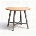 Houten ronde tafel met metalen poten diameter 75 cm en hoogte 75 cm