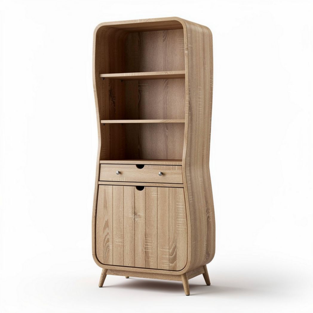Houten kast met open planken en lade afmetingen 80 x 40 x 160cm