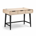 Bureau van hout met drie lades en zwart metalen poten 120 x 60 x 75cm