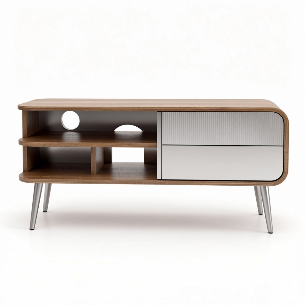 tv-meubel van hout en metaal met opbergvak en lade 120 x 40 x 45cm