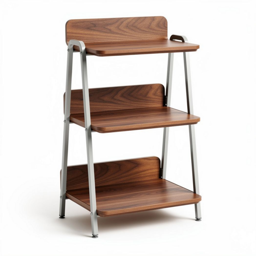 Houten open rek met metalen frame 90 x 60 x 100cm in walnootkleur
