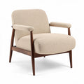 Beige stoffen fauteuil met houten frame en afmetingen 80 x 75 x 85cm