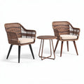 Rieten tuinstoelen met kussen en bijzettafel van metaal bruin 65 x 65 x 85cm